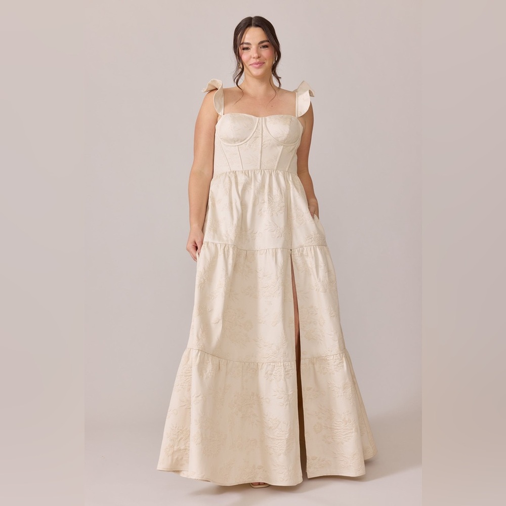 Revelry Ivory Floral Jacquard Maxi Dress with Tie Straps